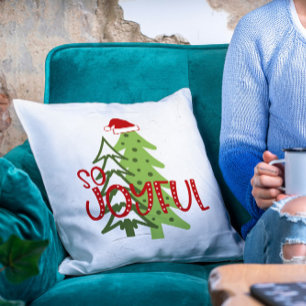 Christmas So Joyful Modern Cute Whimsical Trees Throw Pillow