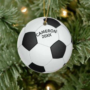 Christmas Soccer Ball and Shoe Ceramic Ornament