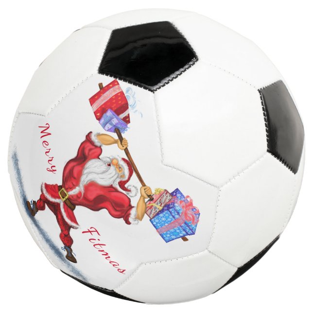 Christmas Soccer Ball Gift Bodybuilder Santa - Fun (Three Quarter)