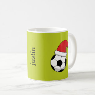 Christmas Soccer Ball, Santa Claus Hat Personalize Coffee Mug
