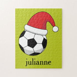 Christmas Soccer Ball Santa Claus Hat Personalize Jigsaw Puzzle