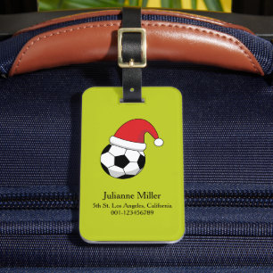 Christmas Soccer Ball Santa Claus Hat Personalize Luggage Tag