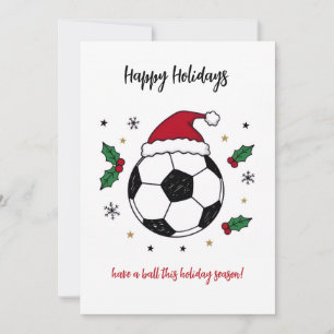Christmas Soccer Ball Santa Hat Greeting Cards