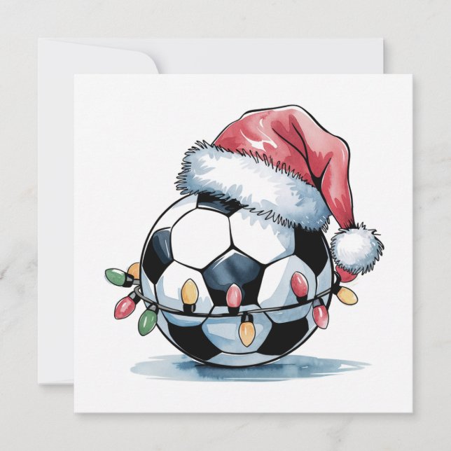 Christmas Soccer Ball Santa Hat Greeting Cards (Front)