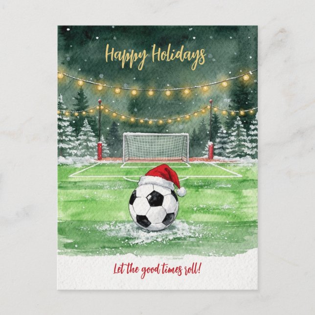 Christmas Soccer Ball Santa Hat Greeting Cards (Front)