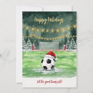 Christmas Soccer Ball Santa Hat Greeting Cards