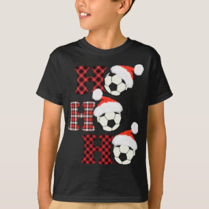 Christmas Soccer Ball Santa Head Red Plaid Xmas So T-Shirt
