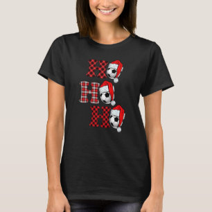 Christmas Soccer Ball Santa Head Red Plaid Xmas So T-Shirt