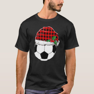 Christmas Soccer Ball Santa Red Plaid Xmas Pyjamas T-Shirt