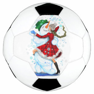 Christmas Soccer Ball Snowman and Girl Dance