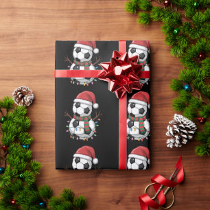 Christmas Soccer Ball Snowman Lights Santa Hat Wrapping Paper