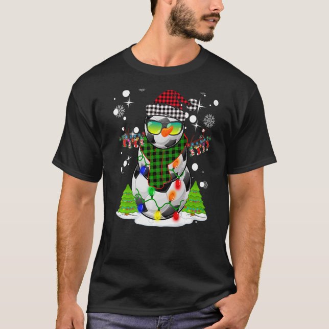 Christmas Soccer Ball Snowman Santa Hat Pyjamas Fo T-Shirt (Front)