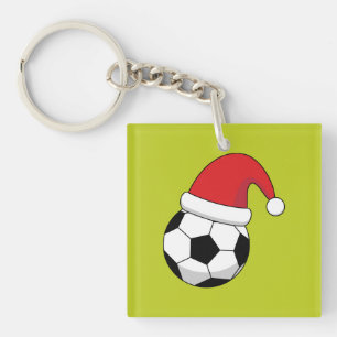 Christmas Soccer Ball With Santa Claus Hat Keychain
