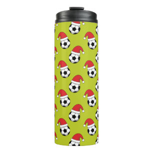 Christmas Soccer Ball With Santa Claus Hat Pattern Thermal Tumbler
