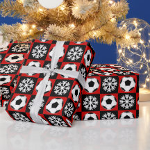 Christmas Soccer Balls and Snowflakes Red & Black