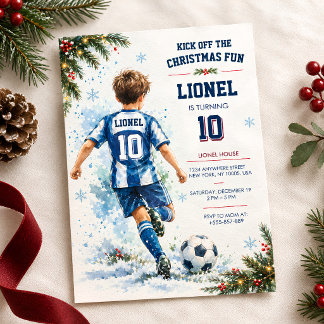 Christmas Soccer Boy Birthday Invitation