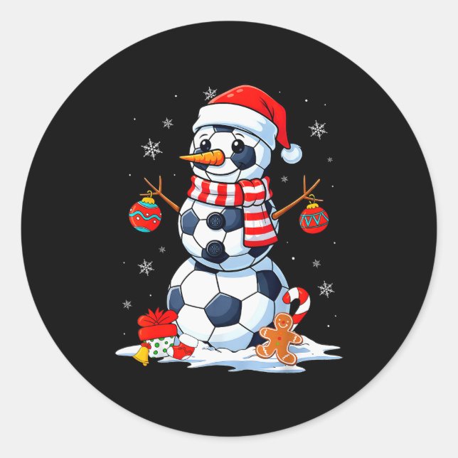 Christmas Soccer Funny Snowman Men Boys Kids  Classic Round Sticker (Front)
