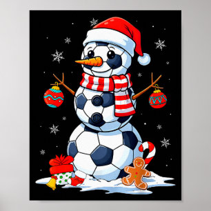 Christmas Soccer Funny Snowman Men Boys Kids Poster