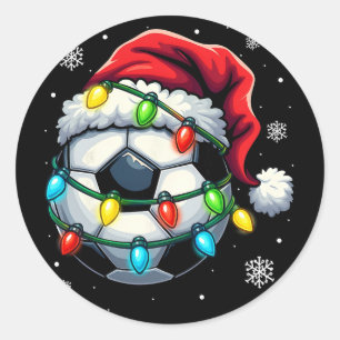 Christmas Soccer Ll Santa Hat Xmas Lights Funny Me Classic Round Sticker