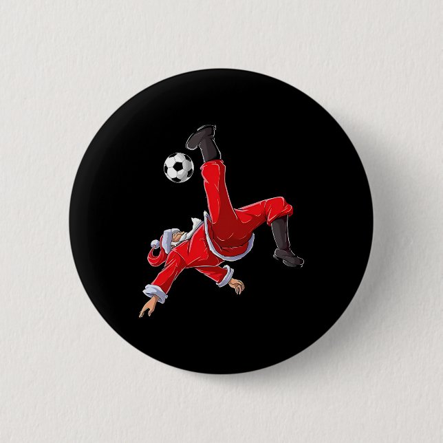 Christmas Soccer Santa Funny Bicycle Kick  2 Inch Round Button (Front)