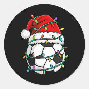 Christmas Soccer Santa Hat Lights Santa Sports Xma Classic Round Sticker