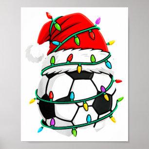 Christmas Soccer Santa Hat Lights Santa Srts Xmas  Poster
