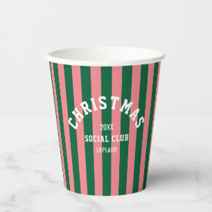 Christmas Social Club Green Pink Candy Stripes Paper Cups