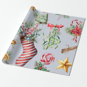 Christmas Sock/Blue Pattern Wrapping Paper