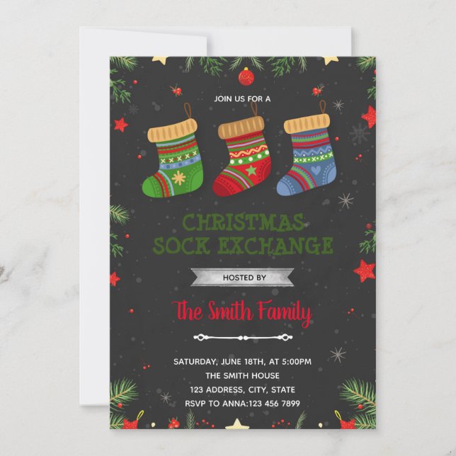 Christmas sock exchange party Invitation (Front)
