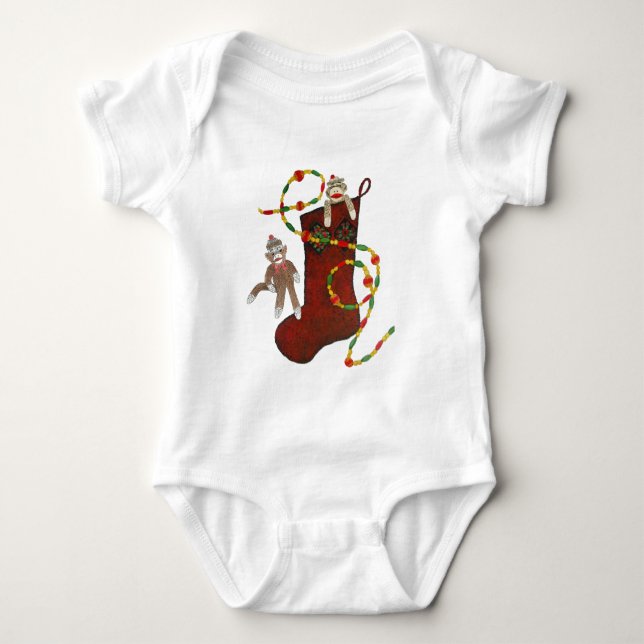 Christmas Sock Monkey Baby Creeper (Front)