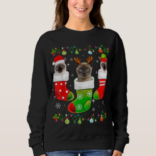 Christmas Socks Funny Siamese Cat Lover Xmas Light Sweatshirt