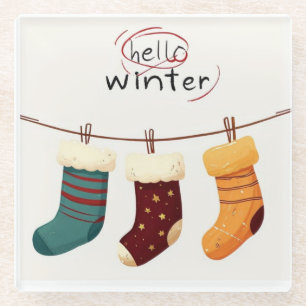 Christmas socks presents glass coaster