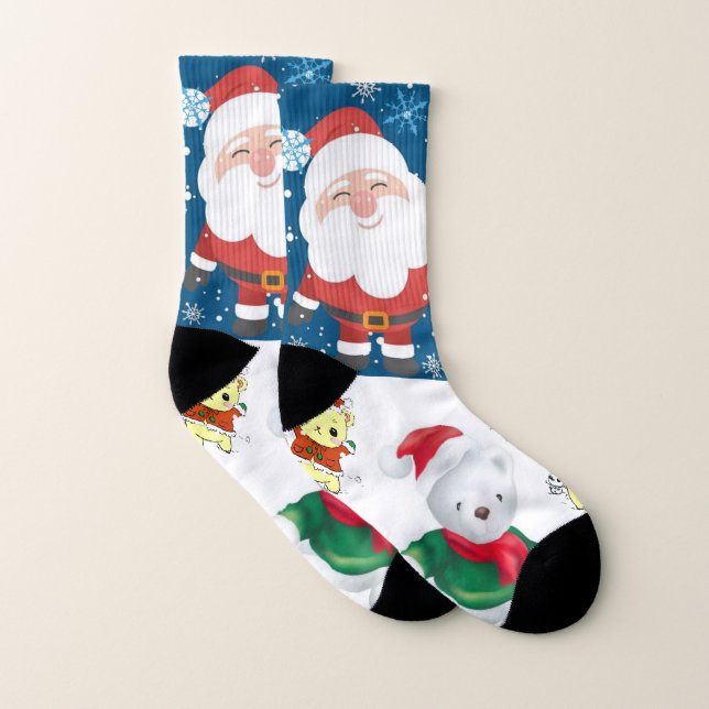 Christmas Socks, Santa Teddy Bear Socks (Pair)