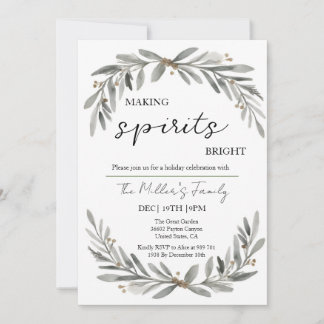 Christmas Soft Pastel Wreath and Leaves Invitation