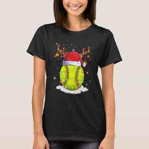 Christmas Softball Ball Santa Hat Reindeer Lights T-Shirt