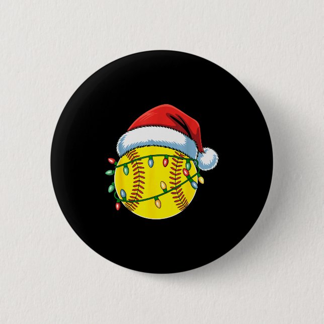 Christmas Softball Ball Santa Hat Softball Xmas Li 2 Inch Round Button (Front)