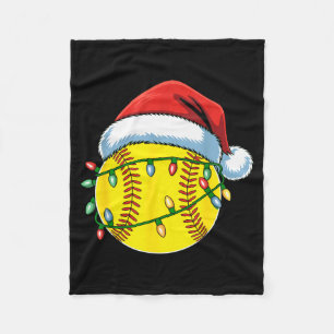 Christmas Softball Ball Santa Hat Softball Xmas Li Fleece Blanket
