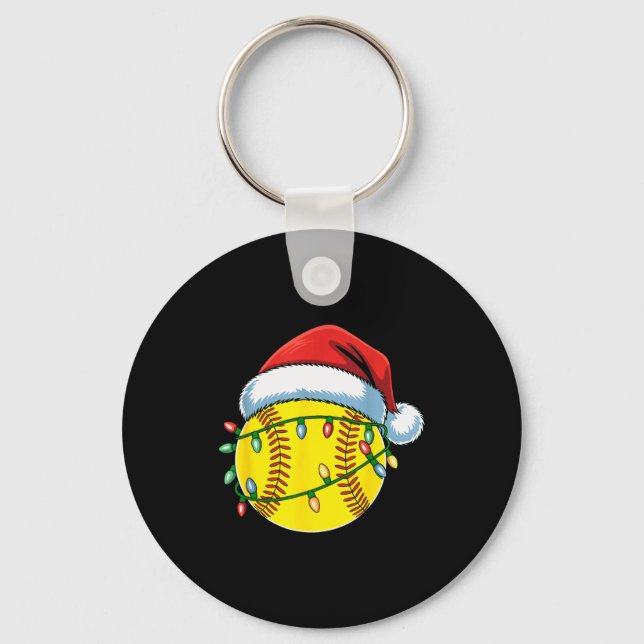 Christmas Softball Ball Santa Hat Softball Xmas Li Keychain (Front)