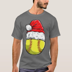 Christmas Softball Ball Santa Hat Xmas Girls Catch T-Shirt