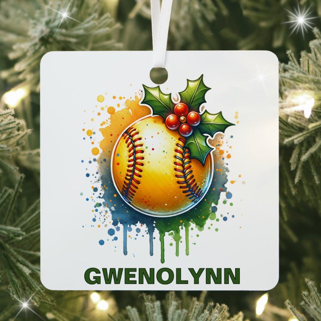 Christmas Softball Custom Name Metal Ornament (Creator Uploaded)