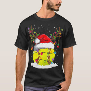 Christmas Softball Reindeer Funny Santa Hat Xmas K T-Shirt