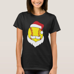 Christmas Softball Santa Hat Beard Xmas Sport Boy T-Shirt