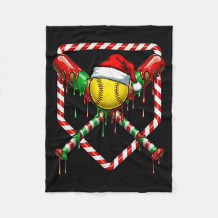 Christmas Softball Santa Hat Ice Cream Drip Men Wo Fleece Blanket