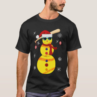 Christmas Softball Snowman Santa Hat Gift T-Shirt