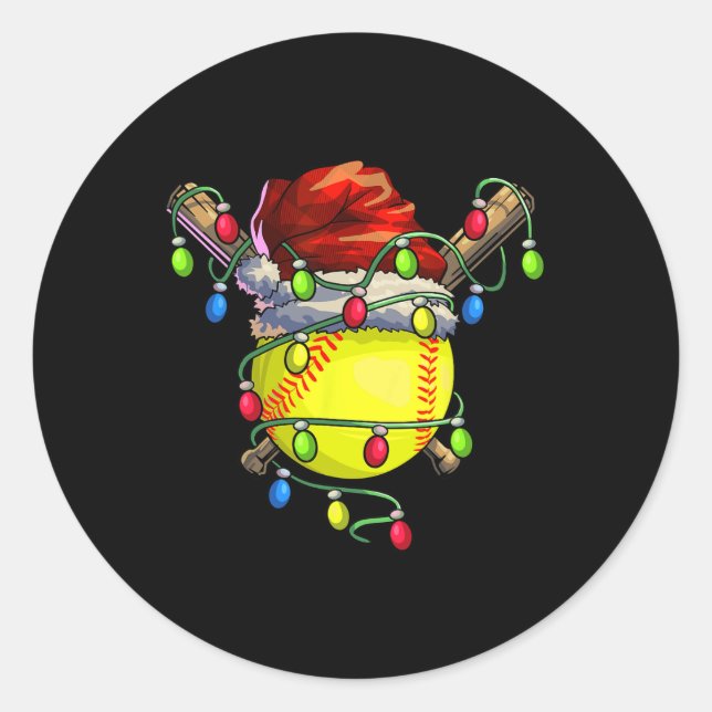 Christmas Softball Xmas Christmas Lights Softball  Classic Round Sticker (Front)