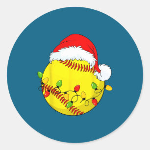 Christmas Softball Xmas Santa Srts Hat Mens Womens Classic Round Sticker