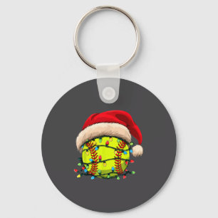 Christmas Softball Xmas Santa Srts Hat Mens Womens Keychain