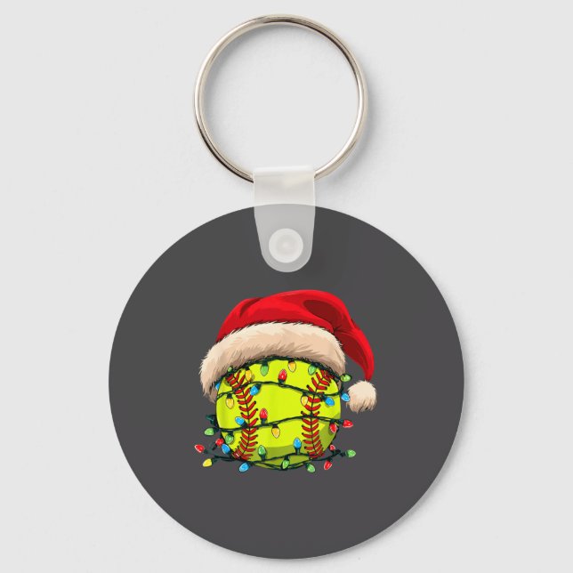 Christmas Softball Xmas Santa Srts Hat Mens Womens Keychain (Front)