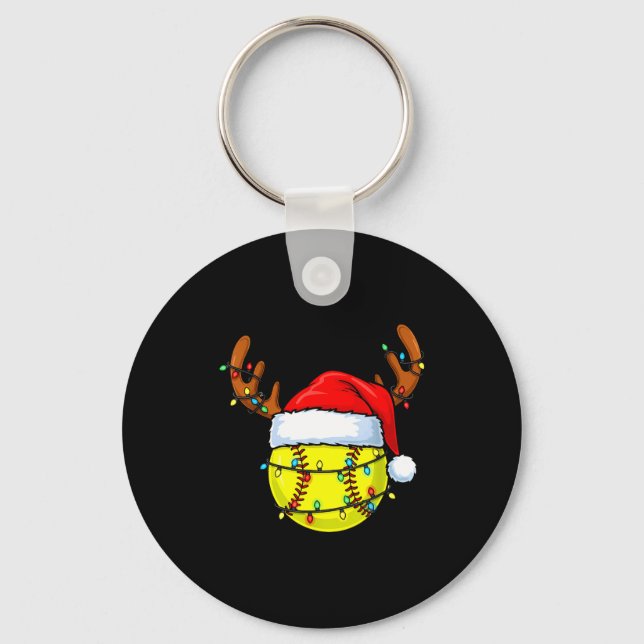 Christmas Softball Xmas Santa Srts Hat Mens Womens Keychain (Front)
