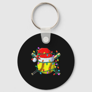 Christmas Softball Xmas Santa Srts Hat Mens Womens Keychain
